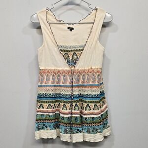 Vintage Y2K Boho Babydoll Patchwork Shirt Top Small Beaded Paisley Lace Romantic